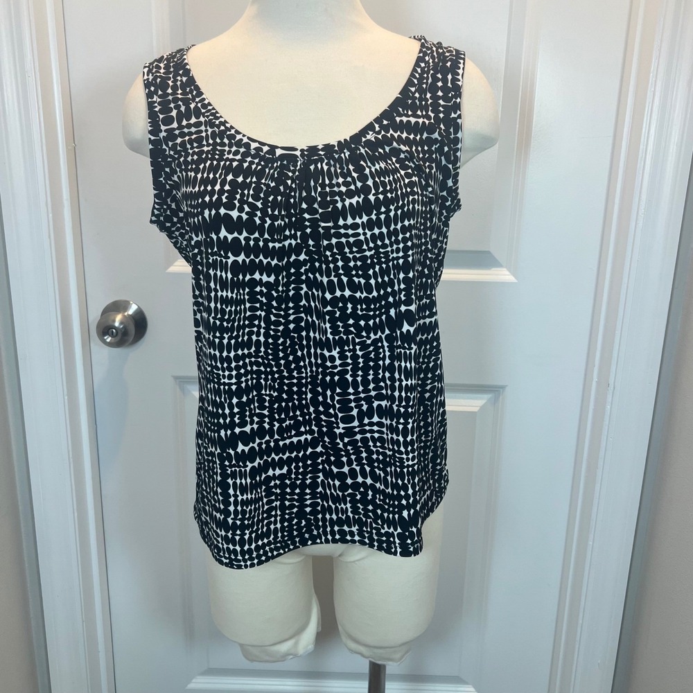 Kenneth Cole Reaction Womens Sleeveless Top Geometric Dot‎ Black White Size L